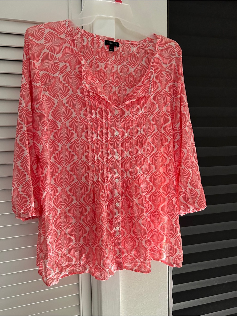 Talbots Coral and White Patterned Button-Front Blouse